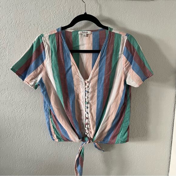 Madewell Novel Tie-Front Button Top in Flagstaff Stripe - Picture 2 of 7